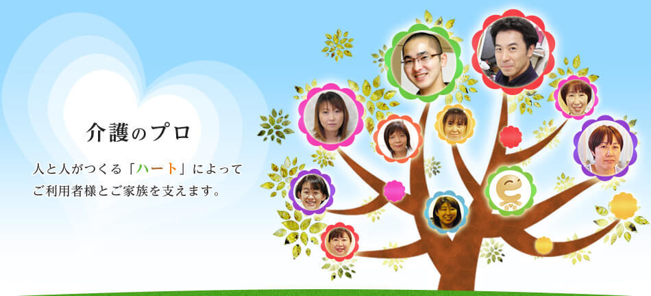 介護のプロ 人と人が作る「ハート」によってご利用者とご家族を支えます